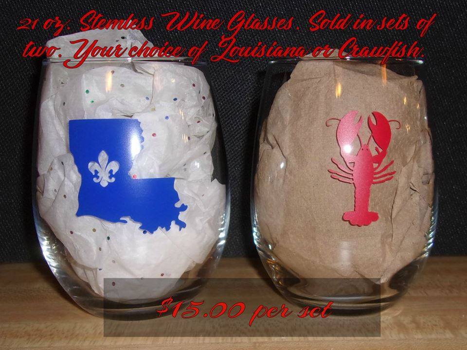 Louisiana and Crawfish Stemless Wine Glasses